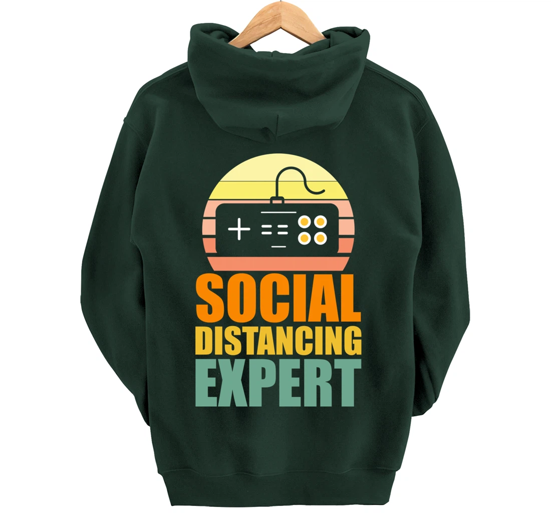 Social Distancing Expert Gaming Vintage Video Gamer Boy Girl Pullover Hoodie