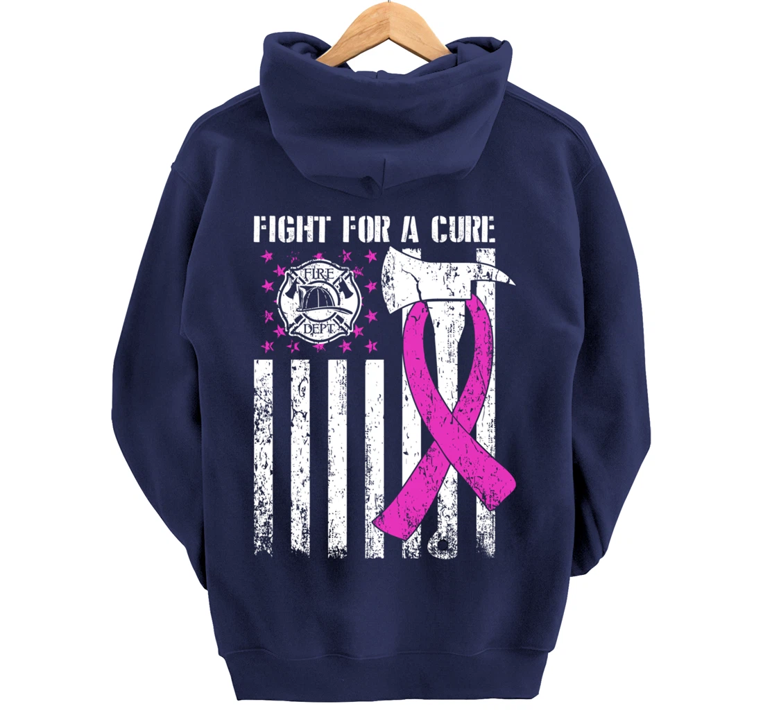 Fight For A Cure US Flag Firefighter Breast Cancer 2021 Pullover Hoodie