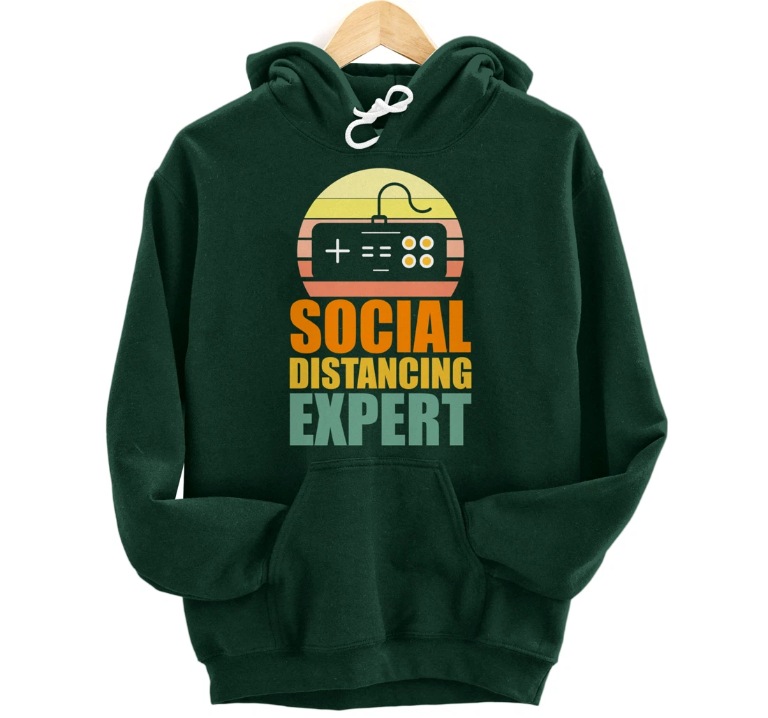 Social Distancing Expert Gaming Vintage Video Gamer Boy Girl Pullover Hoodie