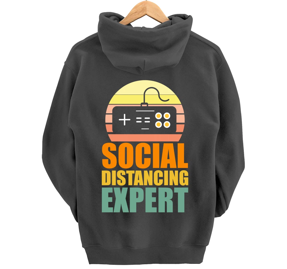 Social Distancing Expert Gaming Vintage Video Gamer Boy Girl Pullover Hoodie