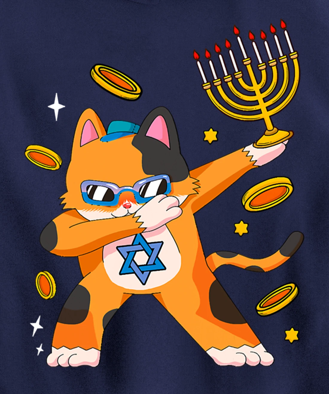 Funny Hanukkah Dabbing Cat Chrismukkah Xmas Pajamas Sweater Pullover Hoodie
