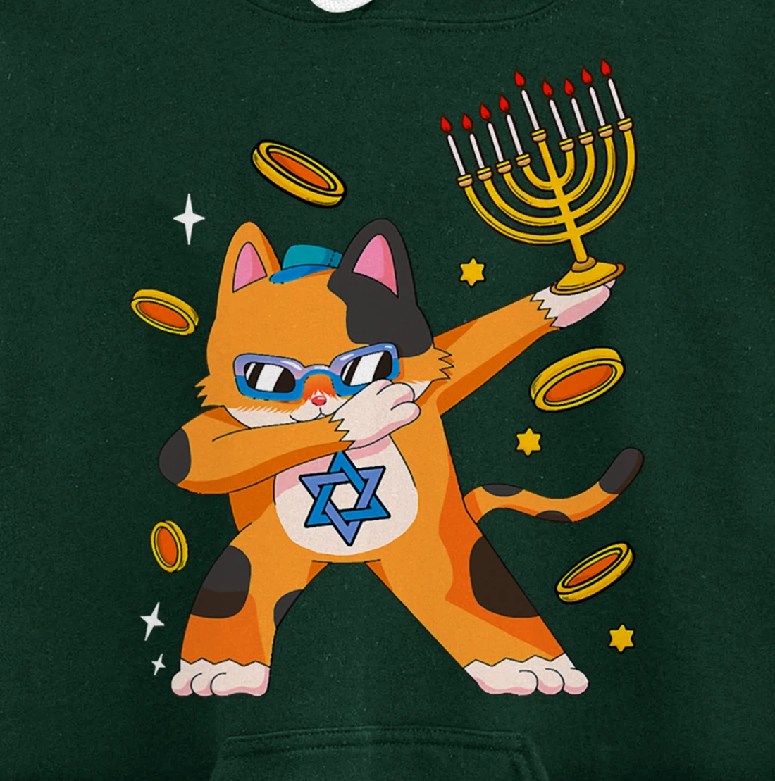 Funny Hanukkah Dabbing Cat Chrismukkah Xmas Pajamas Sweater Pullover Hoodie