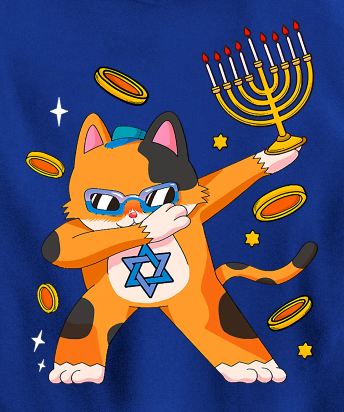 Funny Hanukkah Dabbing Cat Chrismukkah Xmas Pajamas Sweater Pullover Hoodie