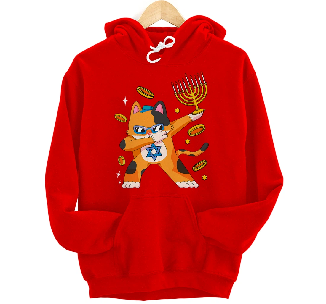 Funny Hanukkah Dabbing Cat Chrismukkah Xmas Pajamas Sweater Pullover Hoodie