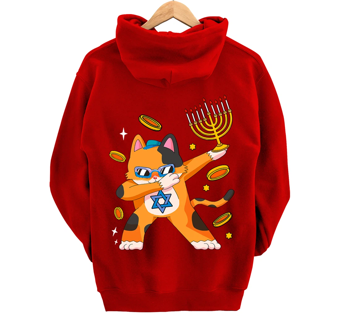 Funny Hanukkah Dabbing Cat Chrismukkah Xmas Pajamas Sweater Pullover Hoodie