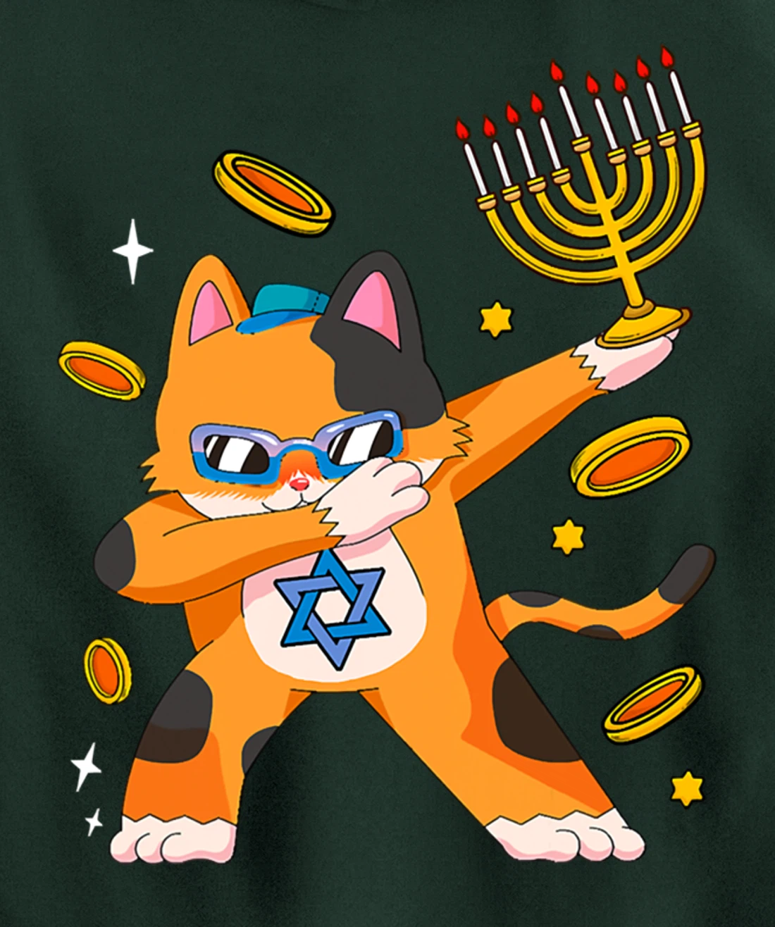 Funny Hanukkah Dabbing Cat Chrismukkah Xmas Pajamas Sweater Pullover Hoodie