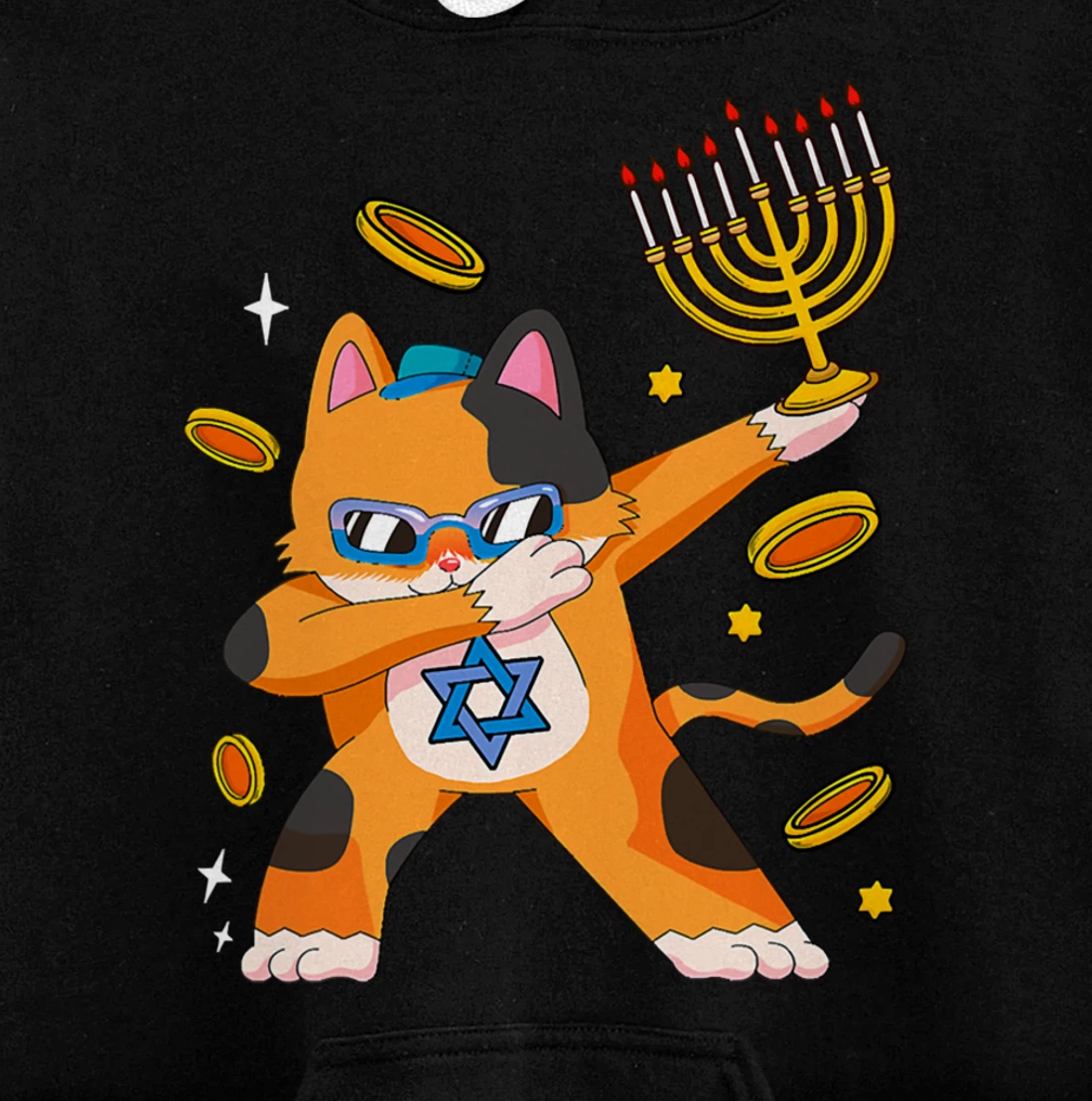 Funny Hanukkah Dabbing Cat Chrismukkah Xmas Pajamas Sweater Pullover Hoodie