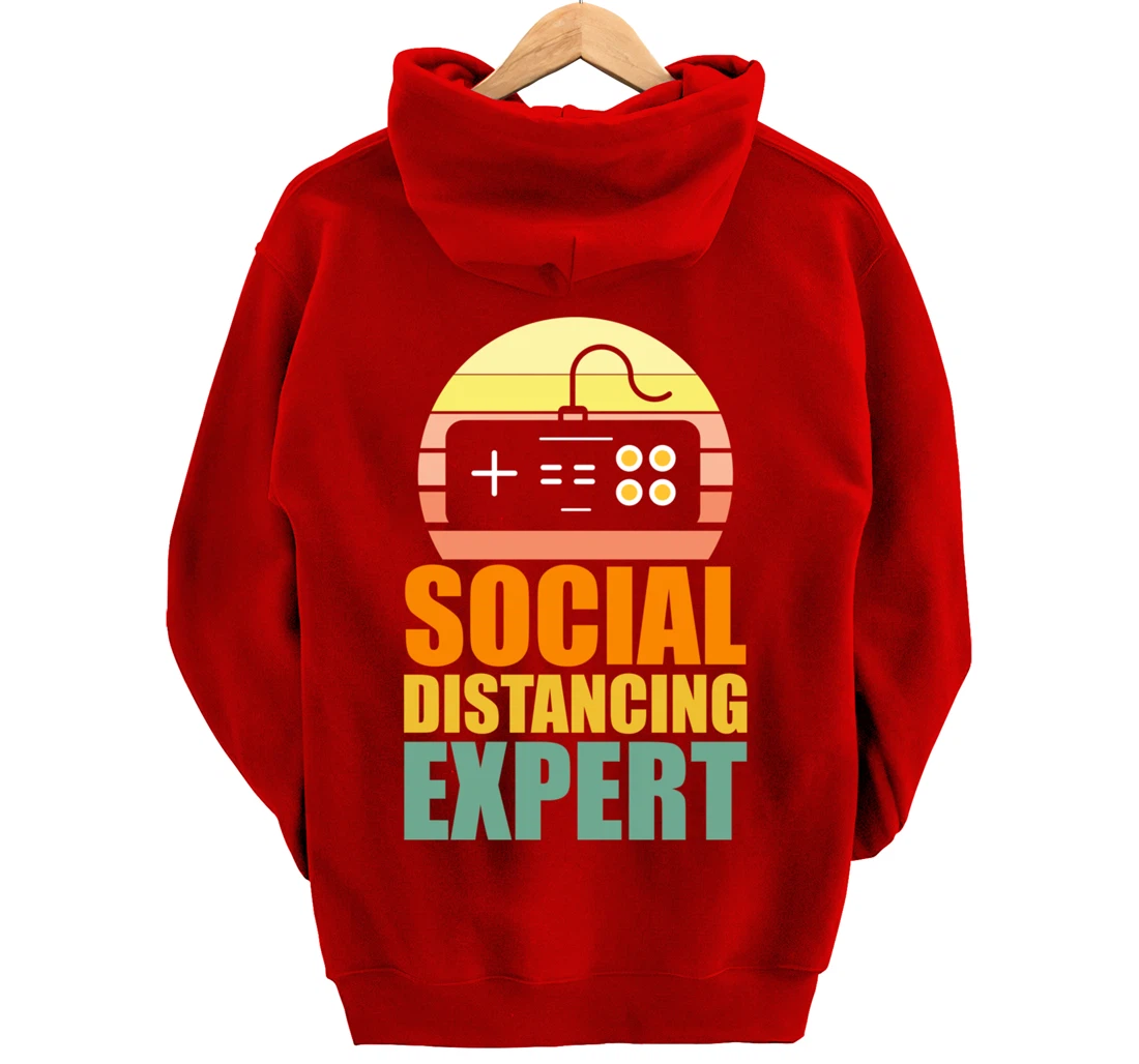Social Distancing Expert Gaming Vintage Video Gamer Boy Girl Pullover Hoodie