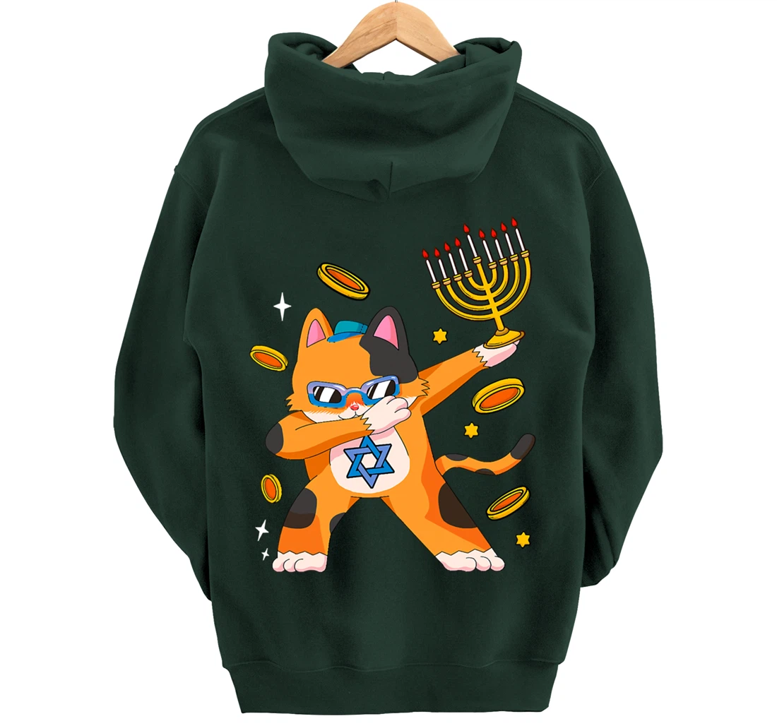 Funny Hanukkah Dabbing Cat Chrismukkah Xmas Pajamas Sweater Pullover Hoodie