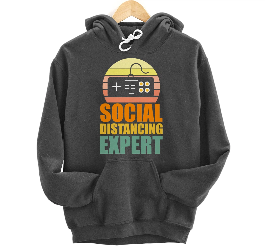 Social Distancing Expert Gaming Vintage Video Gamer Boy Girl Pullover Hoodie