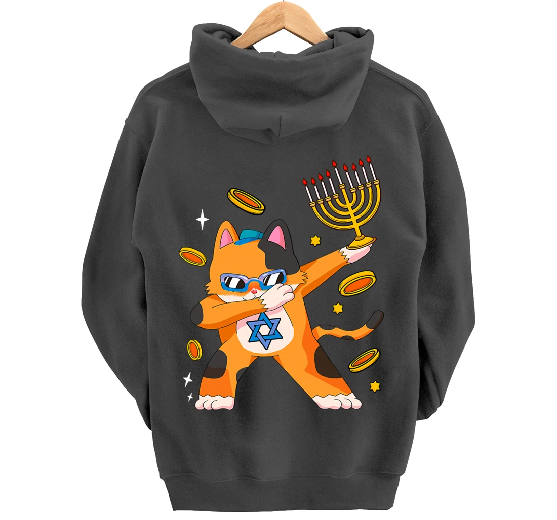 Funny Hanukkah Dabbing Cat Chrismukkah Xmas Pajamas Sweater Pullover Hoodie