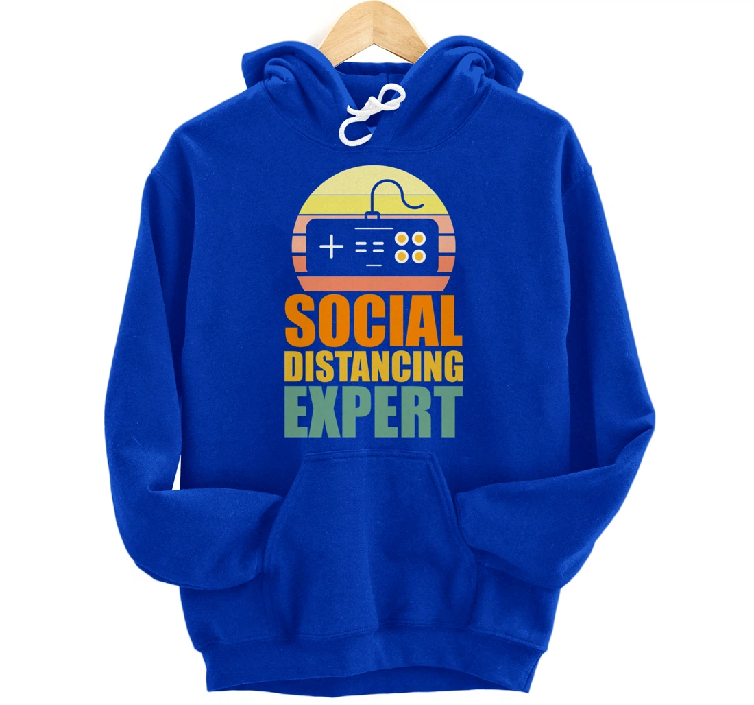 Social Distancing Expert Gaming Vintage Video Gamer Boy Girl Pullover Hoodie