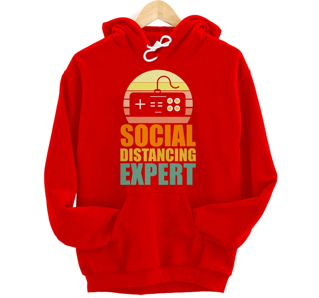 Social Distancing Expert Gaming Vintage Video Gamer Boy Girl Pullover Hoodie