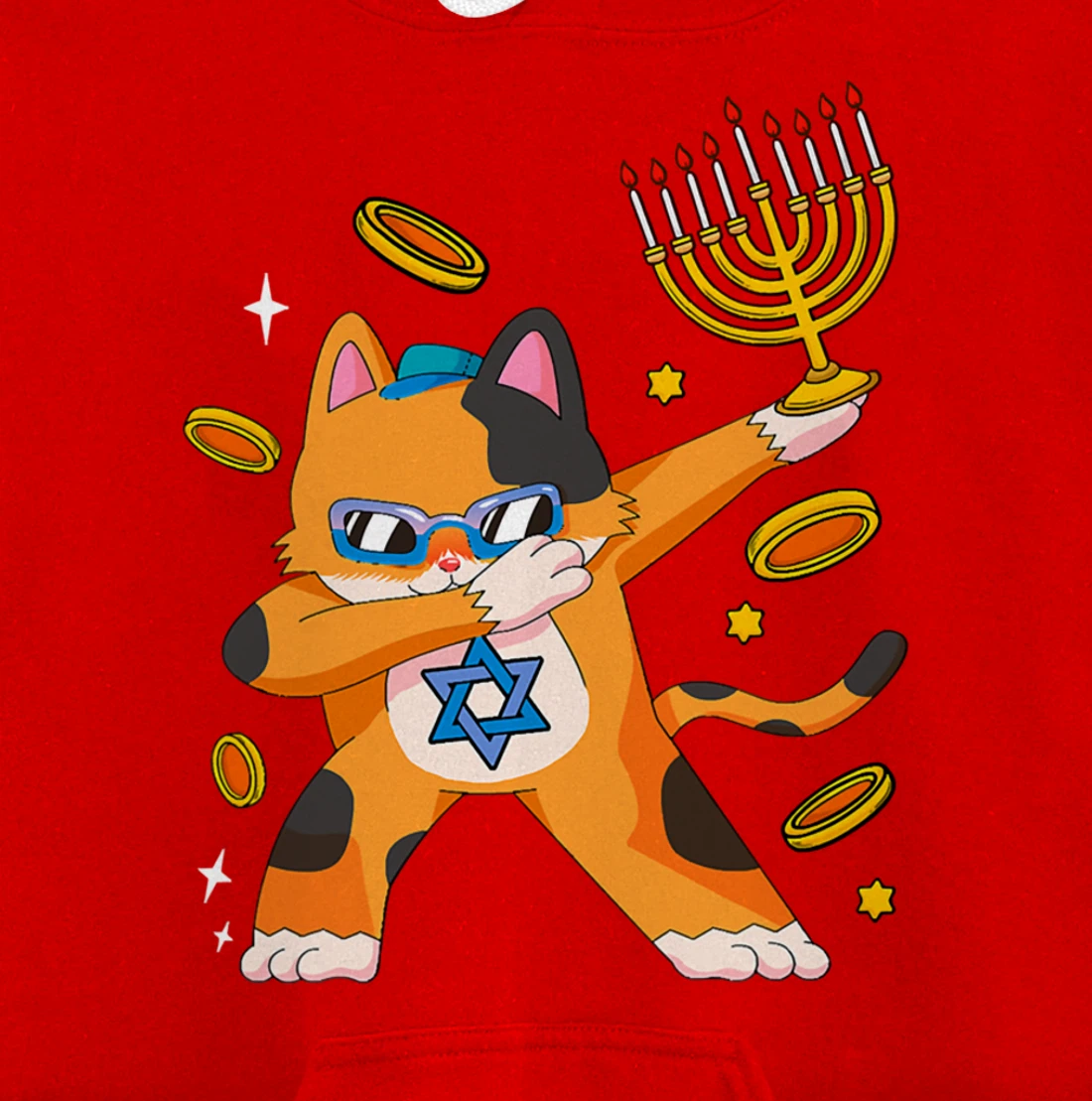 Funny Hanukkah Dabbing Cat Chrismukkah Xmas Pajamas Sweater Pullover Hoodie