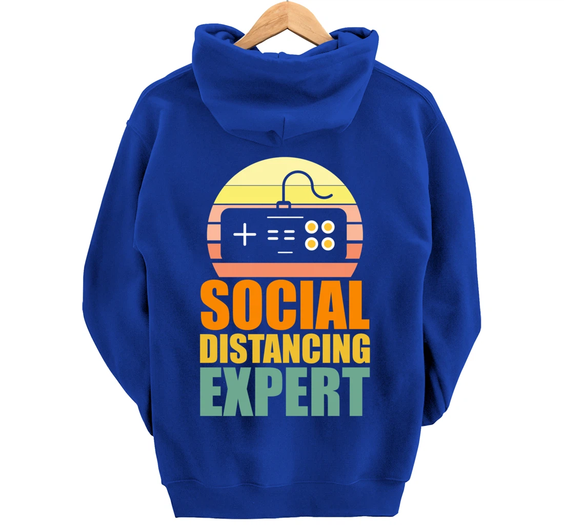 Social Distancing Expert Gaming Vintage Video Gamer Boy Girl Pullover Hoodie
