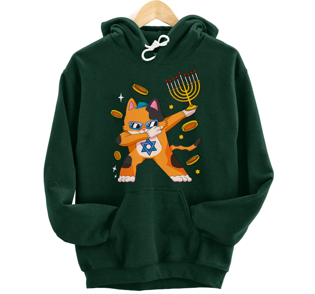 Funny Hanukkah Dabbing Cat Chrismukkah Xmas Pajamas Sweater Pullover Hoodie