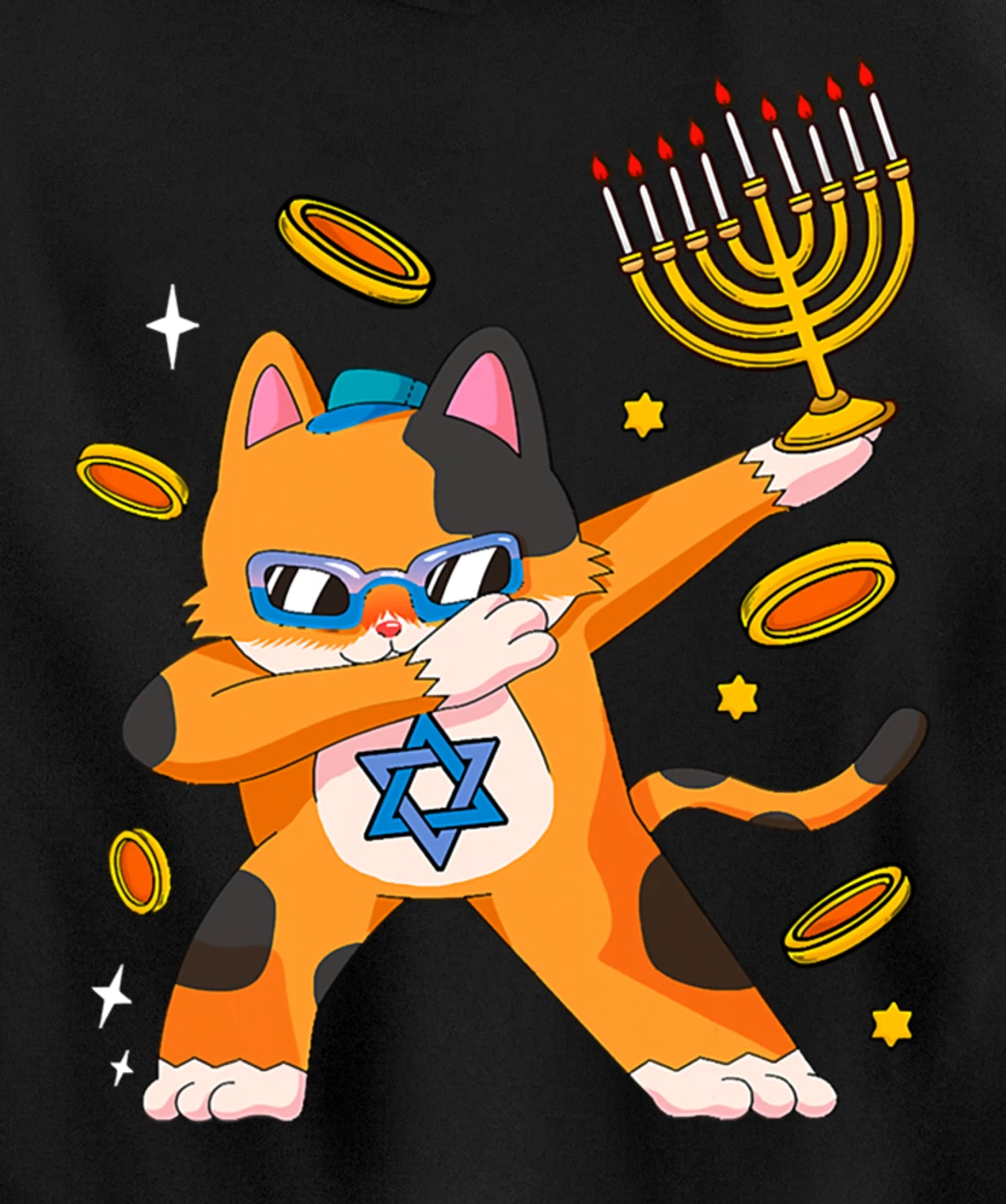 Funny Hanukkah Dabbing Cat Chrismukkah Xmas Pajamas Sweater Pullover Hoodie