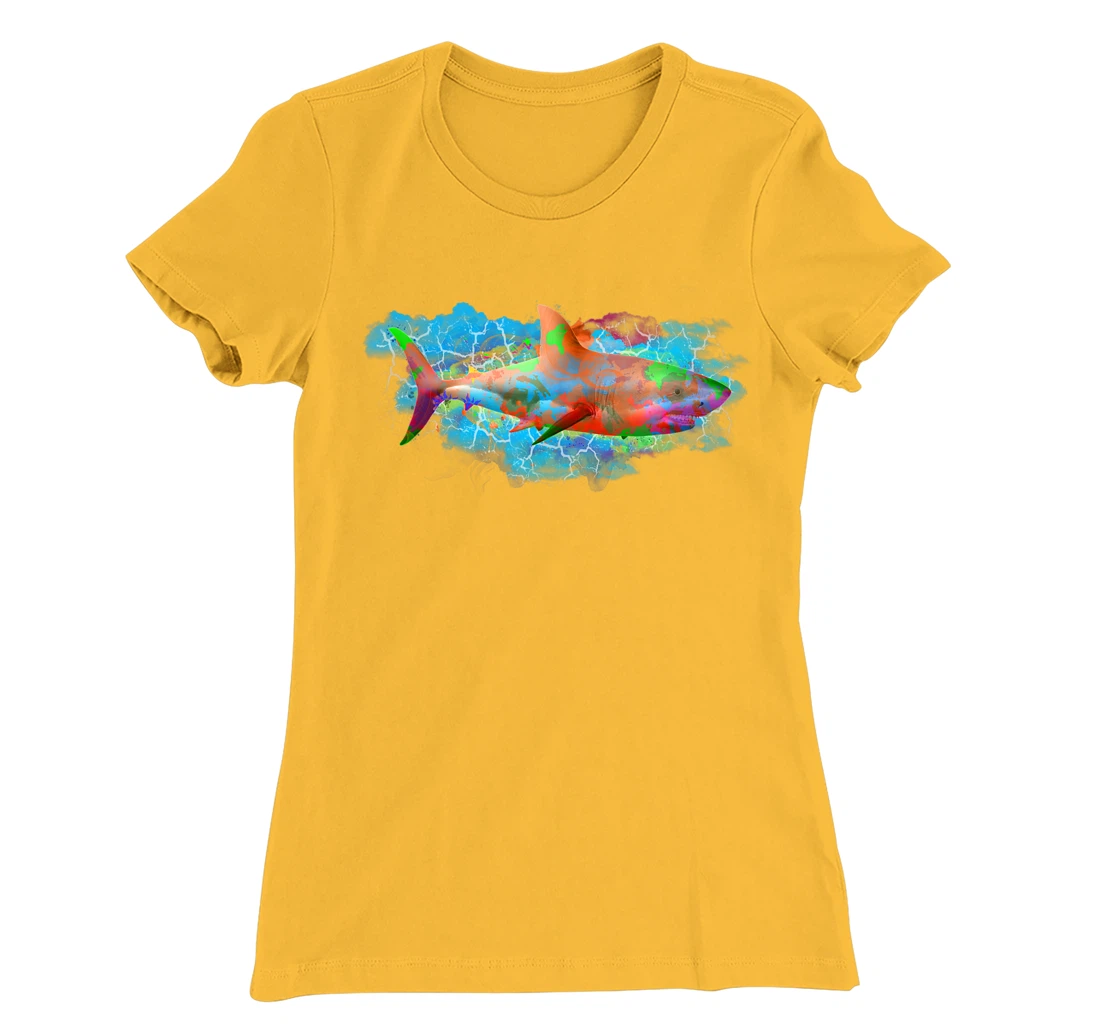 Cute Ocean Life Watercolor Great White Shark T-Shirt, Women T-Shirt