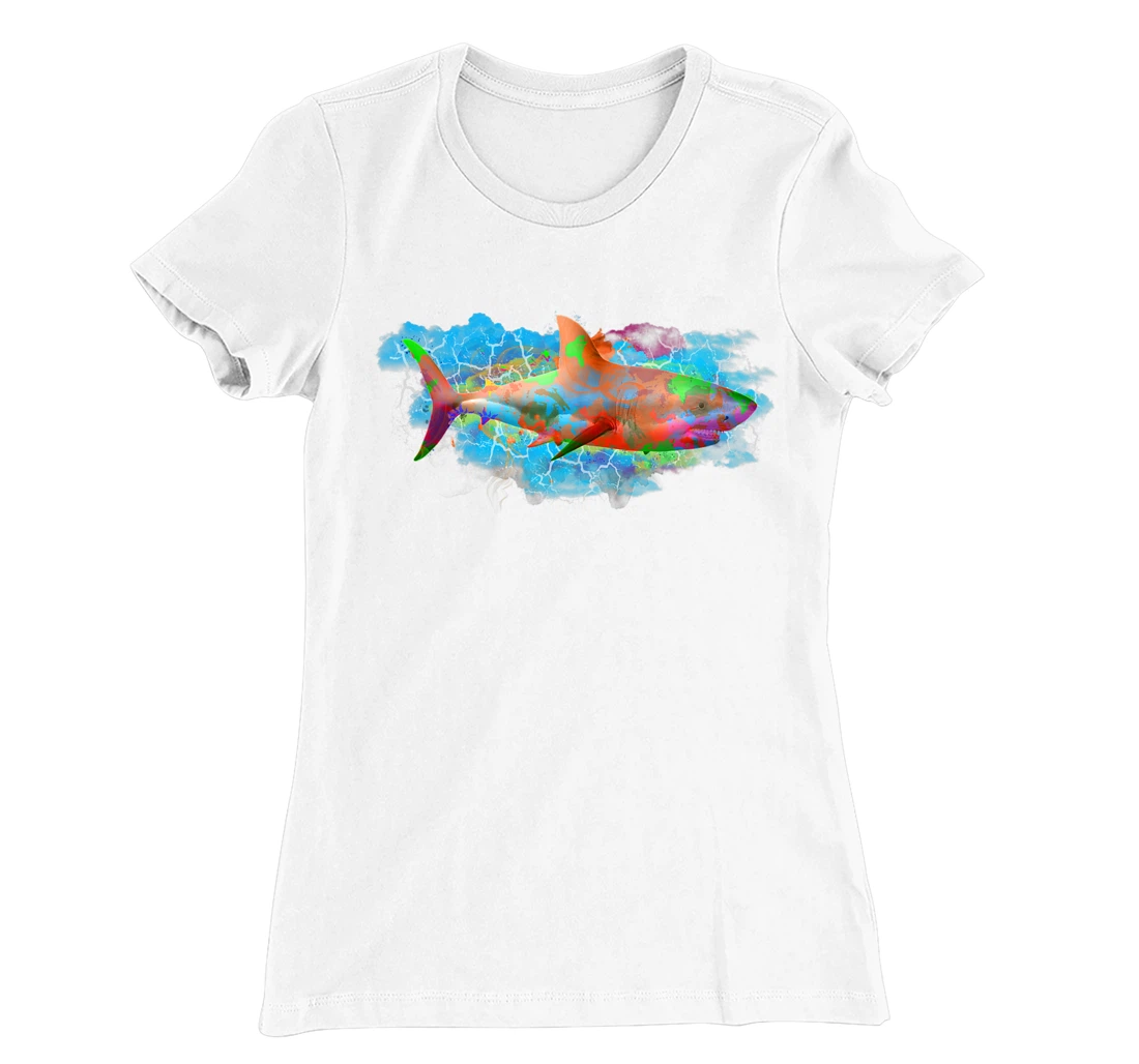 Cute Ocean Life Watercolor Great White Shark T-Shirt, Women T-Shirt