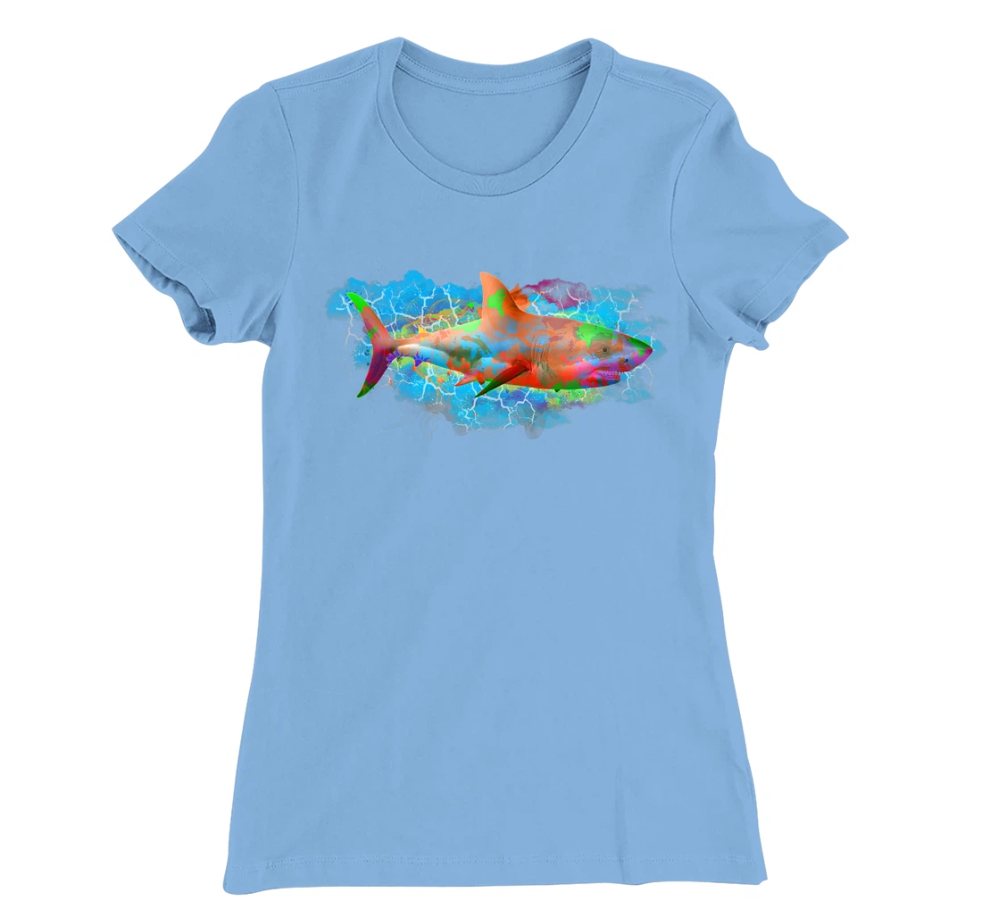Cute Ocean Life Watercolor Great White Shark T-Shirt, Women T-Shirt