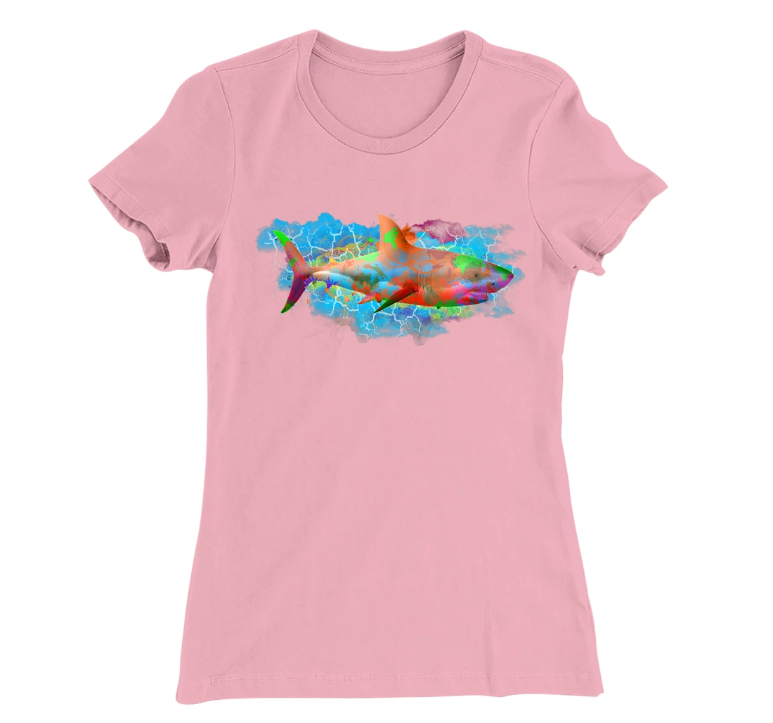 Cute Ocean Life Watercolor Great White Shark T-Shirt, Women T-Shirt