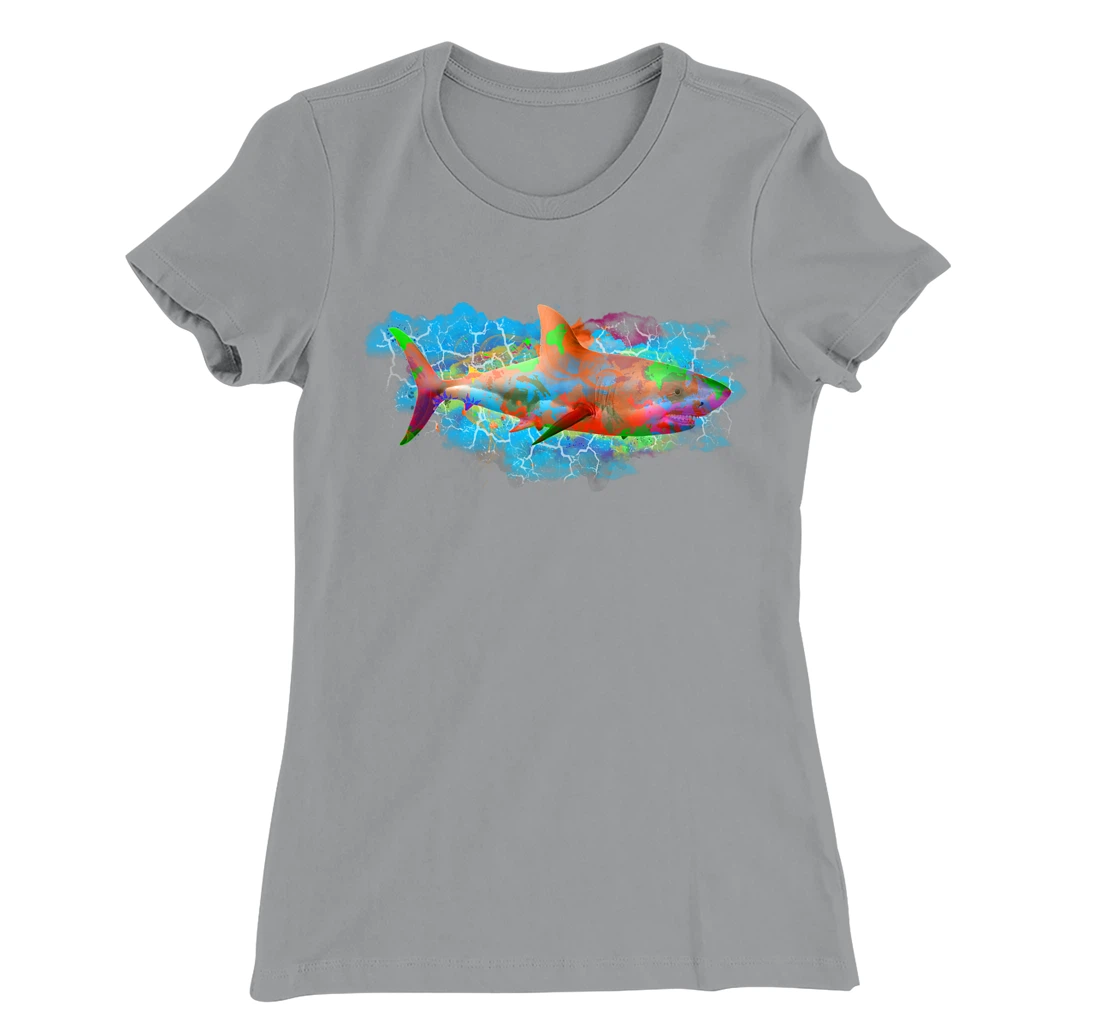 Cute Ocean Life Watercolor Great White Shark T-Shirt, Women T-Shirt