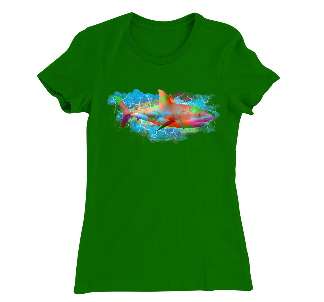 Cute Ocean Life Watercolor Great White Shark T-Shirt, Women T-Shirt