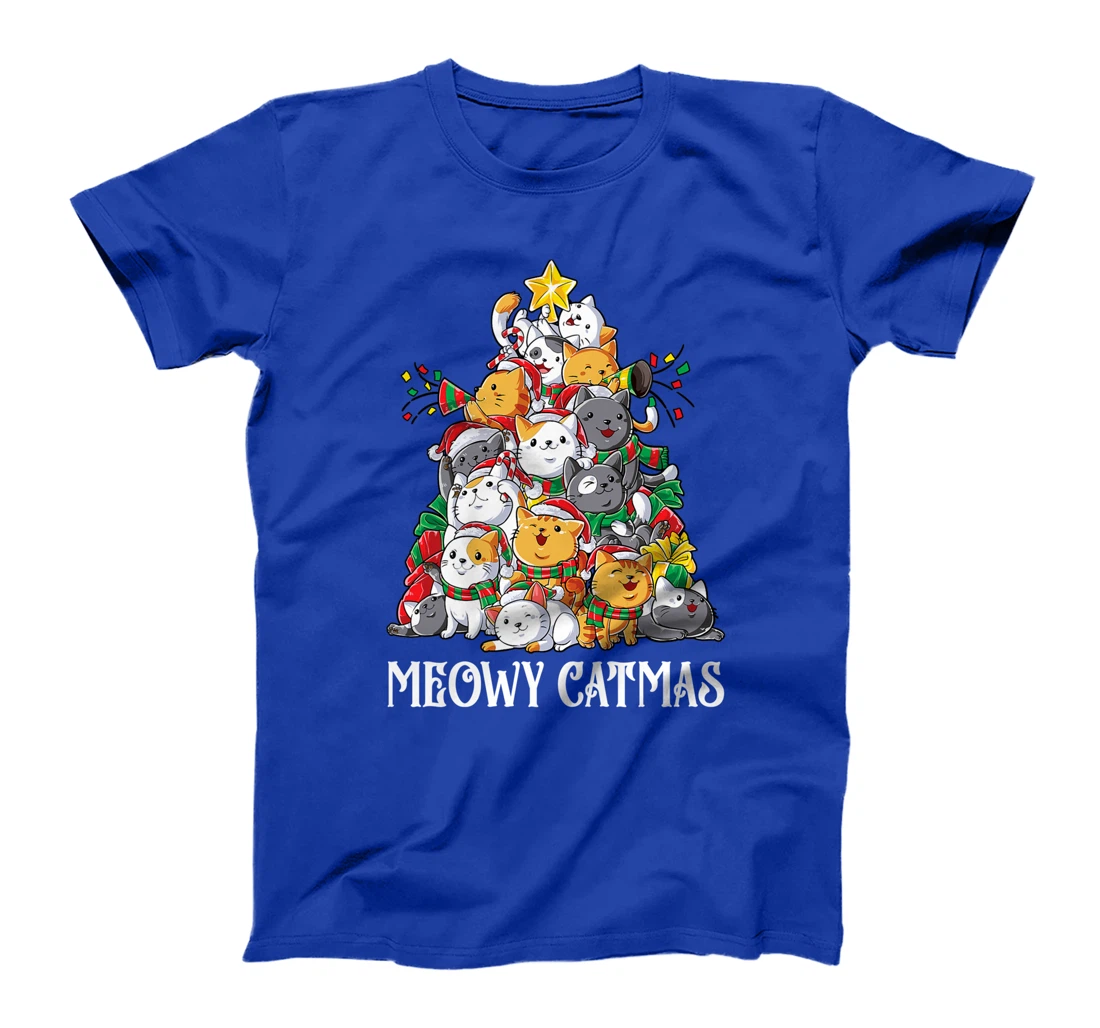 Meowy Catmas Cat Christmas Tree Xmas Girls Boys Funny Santa T-Shirt