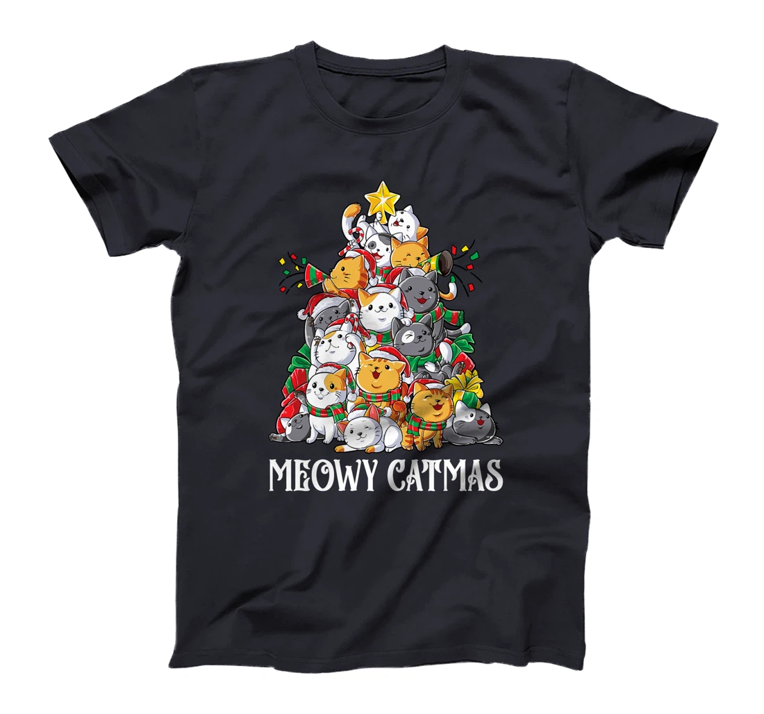 Meowy Catmas Cat Christmas Tree Xmas Girls Boys Funny Santa T-Shirt