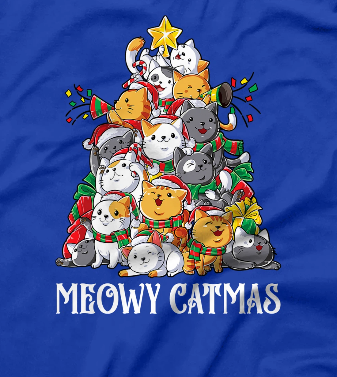 Meowy Catmas Cat Christmas Tree Xmas Girls Boys Funny Santa T-Shirt