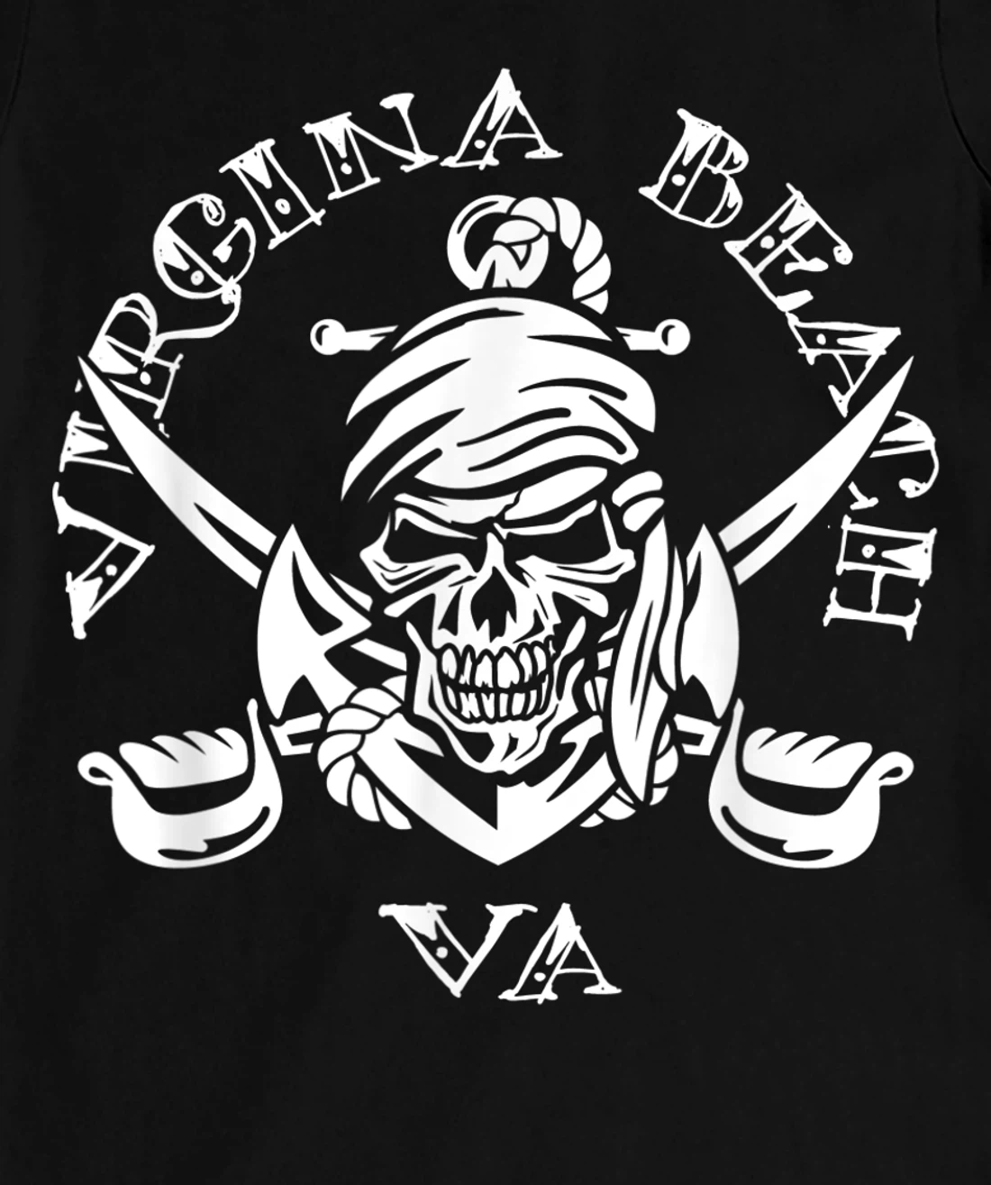 Virginia Beach VA Pirate Skull and Crossed Swords Design T-Shirt, Kid T-Shirt and Women T-Shirt