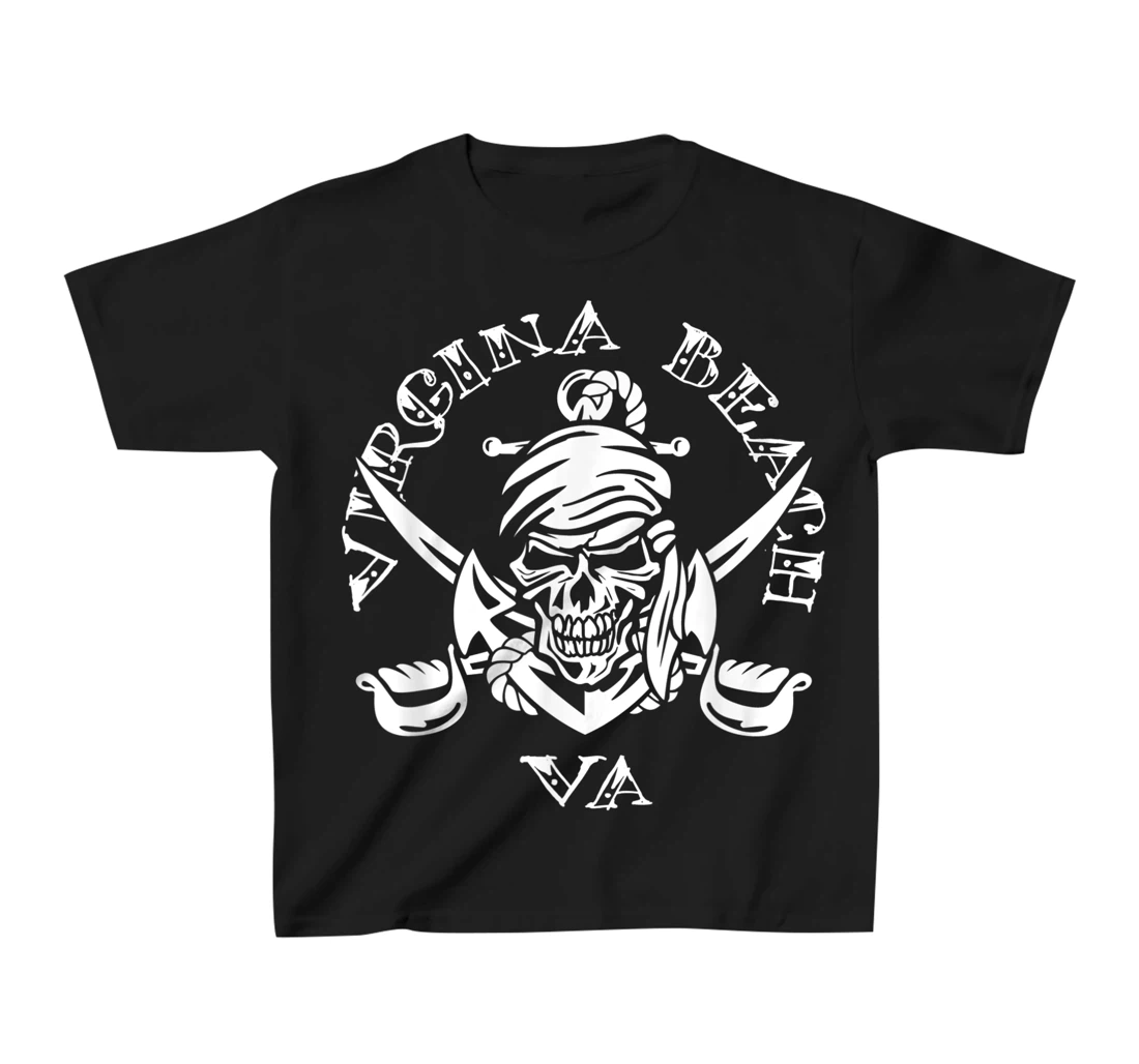 Virginia Beach VA Pirate Skull and Crossed Swords Design T-Shirt, Kid T-Shirt and Women T-Shirt