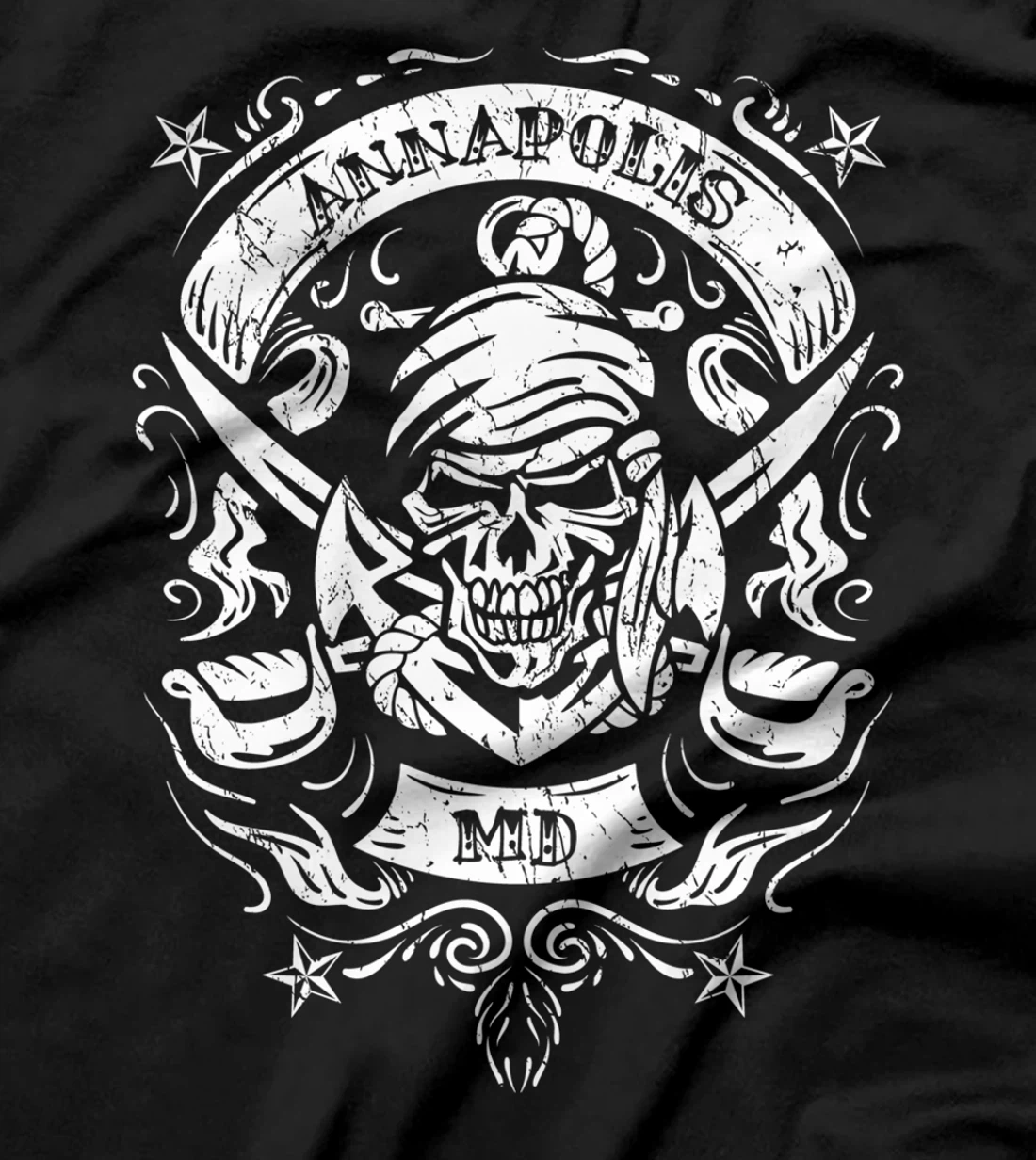 Annapolis Maryland Pirate Skull and Crossed Swords Design T-Shirt
