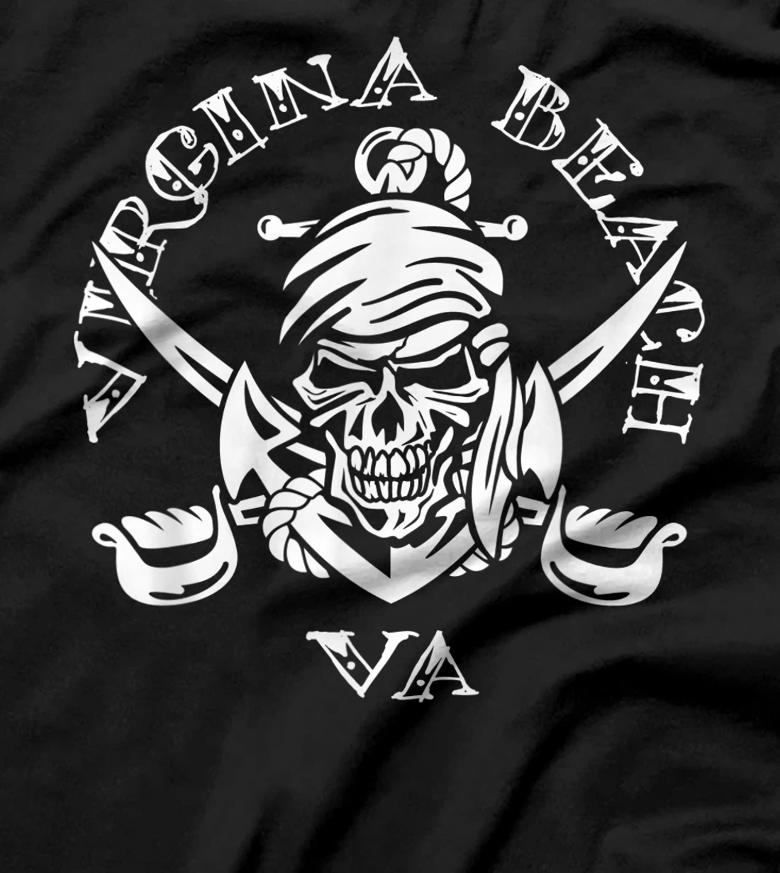 Virginia Beach VA Pirate Skull and Crossed Swords Design T-Shirt, Kid T-Shirt and Women T-Shirt