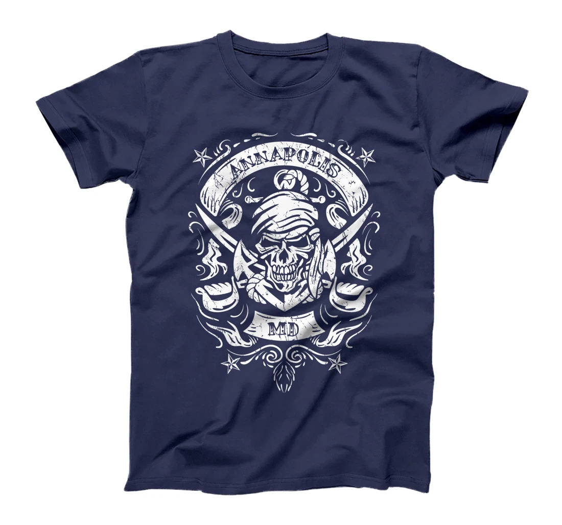 Annapolis Maryland Pirate Skull and Crossed Swords Design T-Shirt