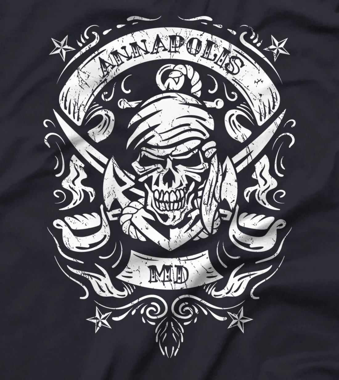 Annapolis Maryland Pirate Skull and Crossed Swords Design T-Shirt