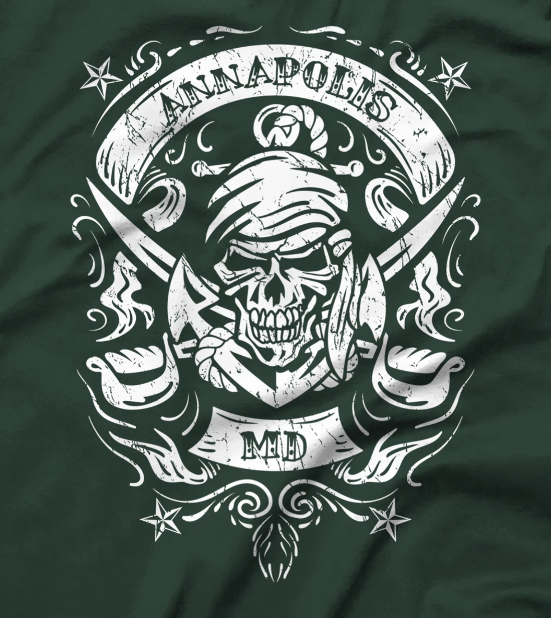 Annapolis Maryland Pirate Skull and Crossed Swords Design T-Shirt