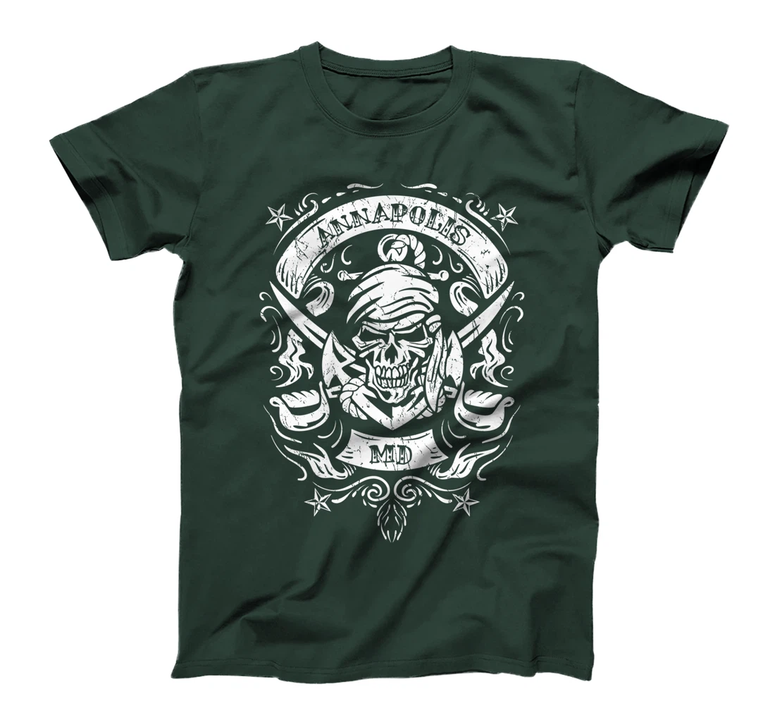 Annapolis Maryland Pirate Skull and Crossed Swords Design T-Shirt