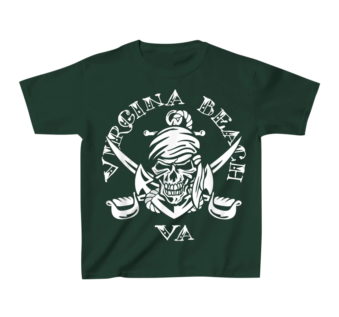 Virginia Beach VA Pirate Skull and Crossed Swords Design T-Shirt, Kid T-Shirt and Women T-Shirt