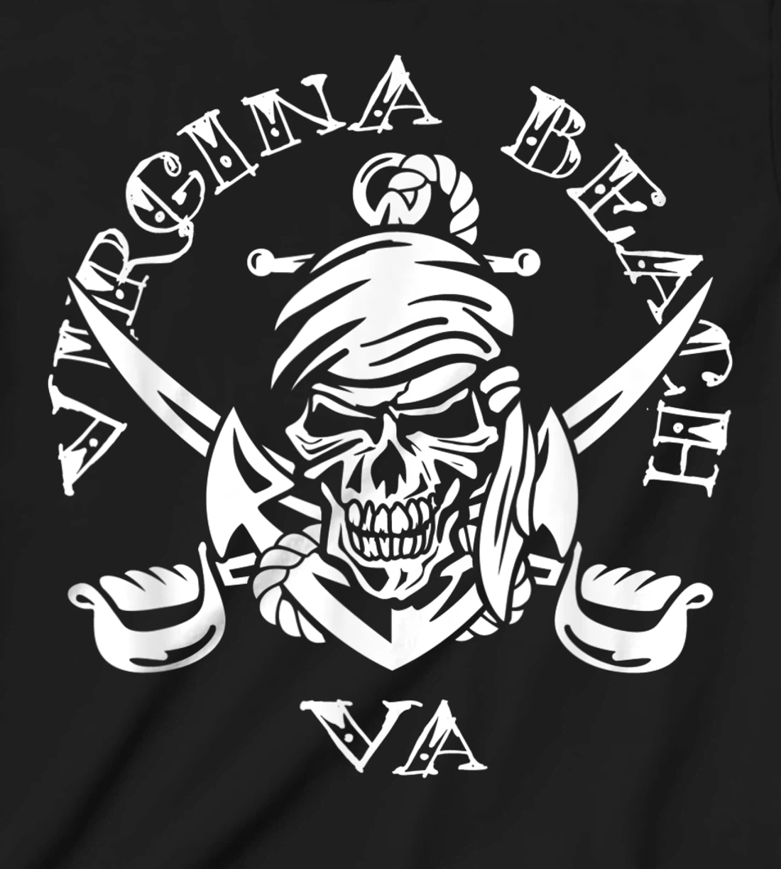 Virginia Beach VA Pirate Skull and Crossed Swords Design T-Shirt, Kid T-Shirt and Women T-Shirt