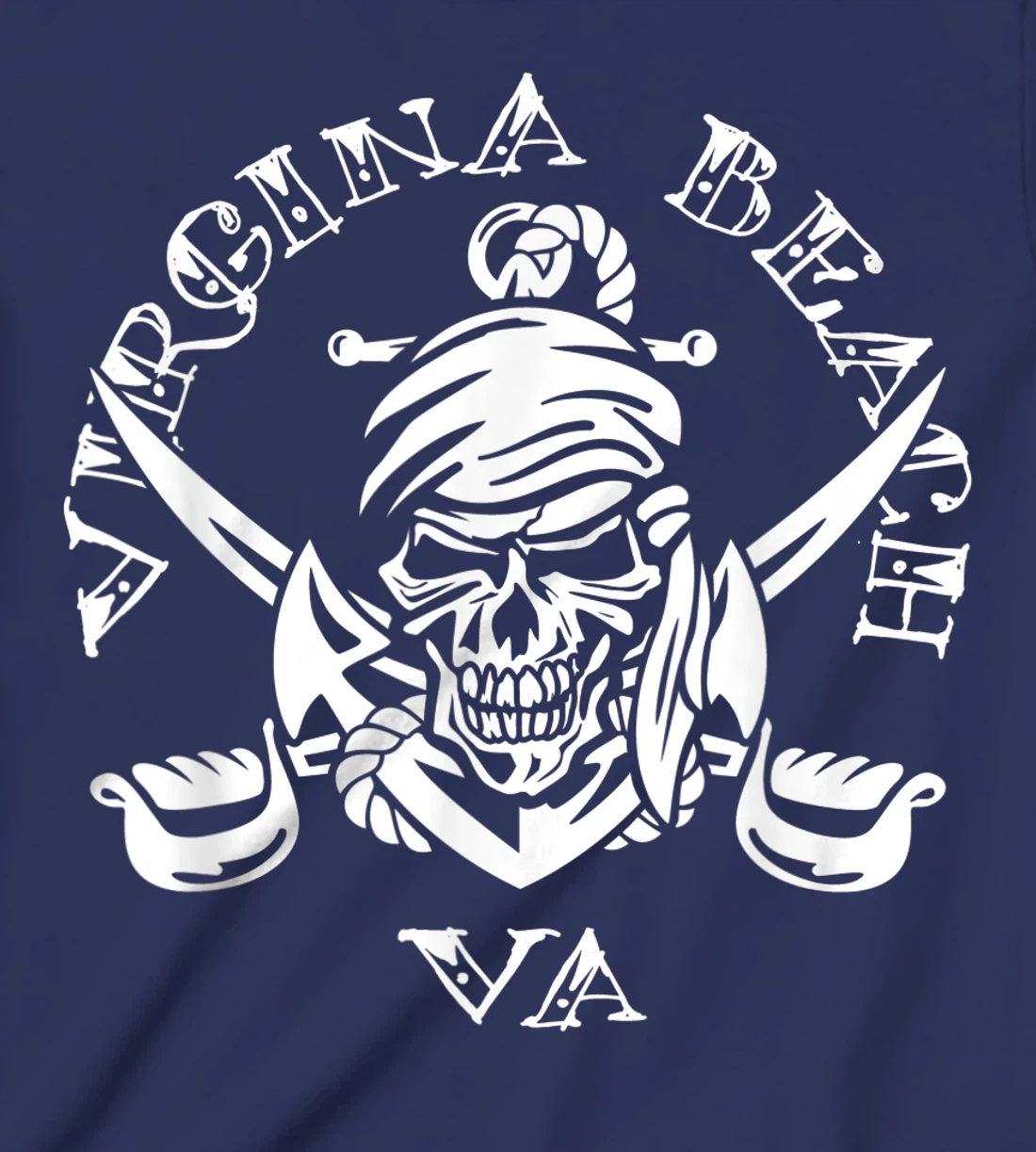 Virginia Beach VA Pirate Skull and Crossed Swords Design T-Shirt, Kid T-Shirt and Women T-Shirt