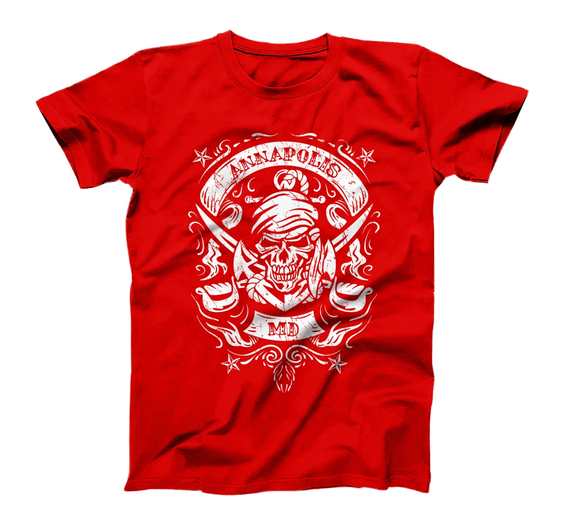 Annapolis Maryland Pirate Skull and Crossed Swords Design T-Shirt