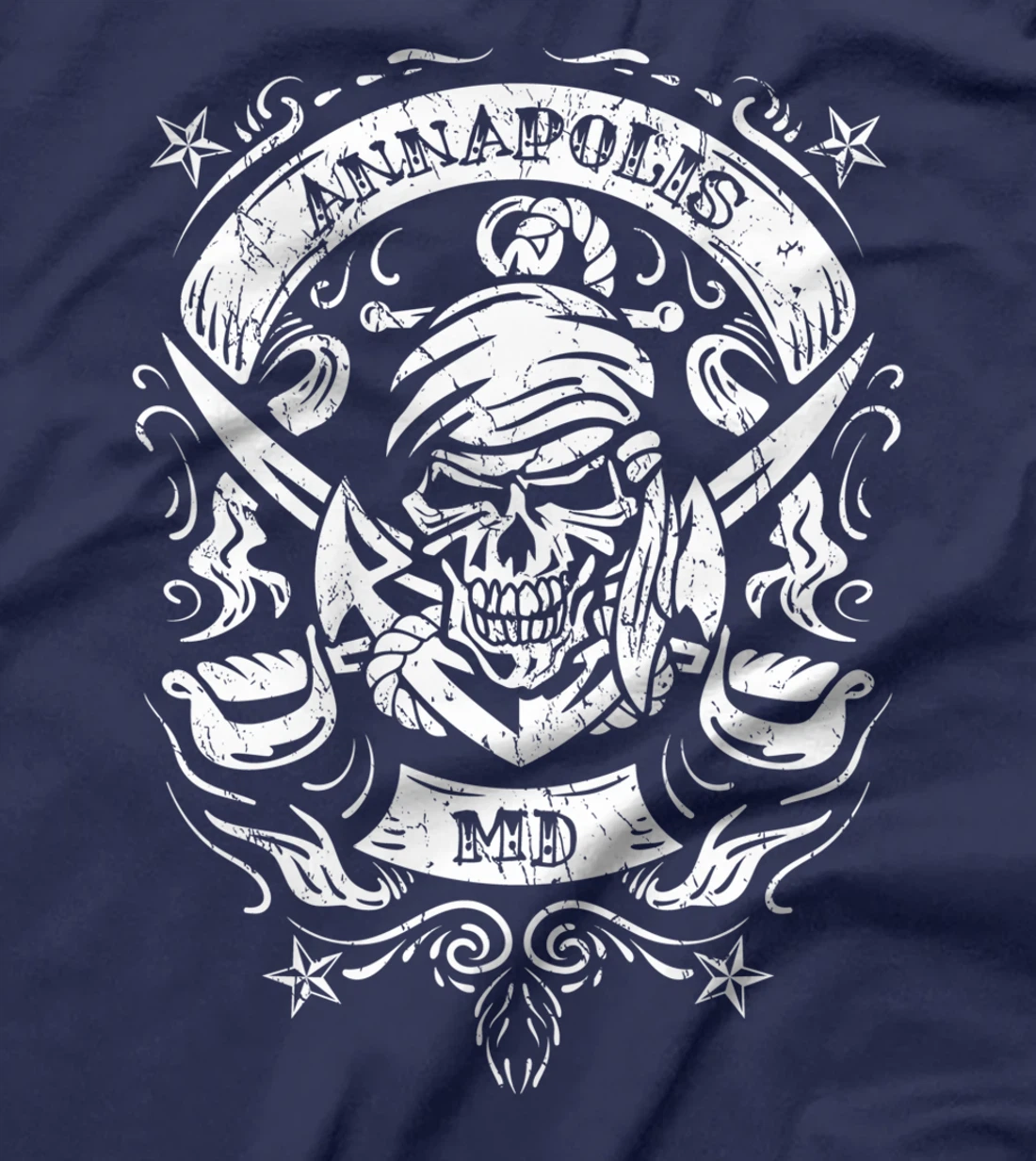 Annapolis Maryland Pirate Skull and Crossed Swords Design T-Shirt