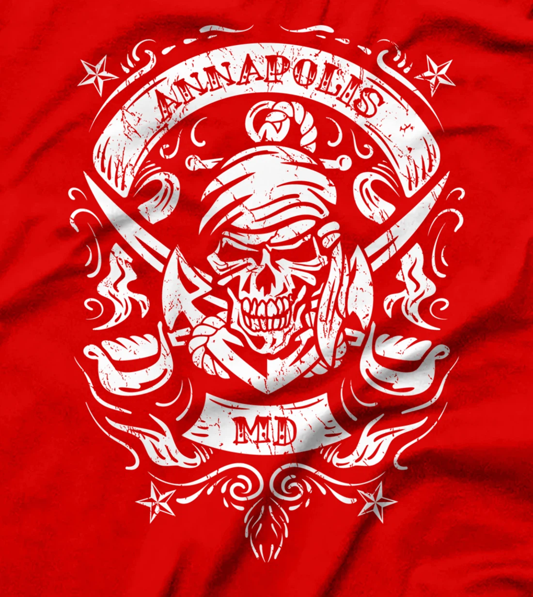 Annapolis Maryland Pirate Skull and Crossed Swords Design T-Shirt