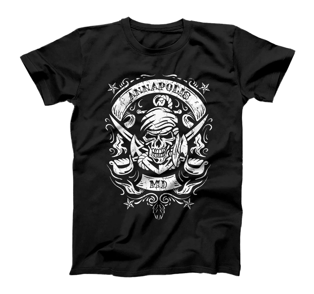 Annapolis Maryland Pirate Skull and Crossed Swords Design T-Shirt