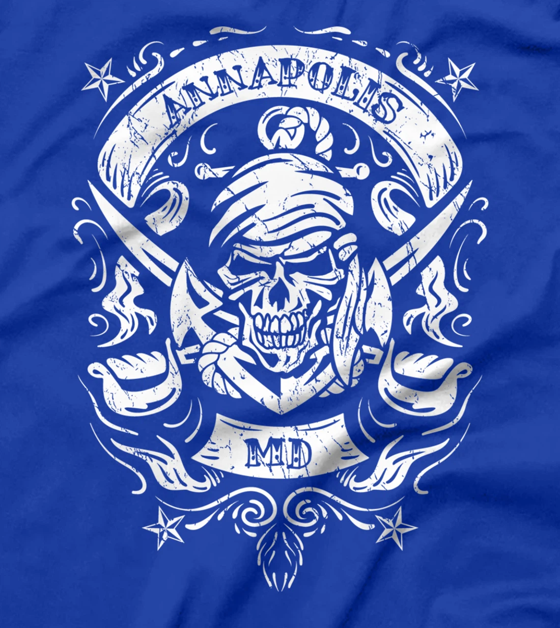 Annapolis Maryland Pirate Skull and Crossed Swords Design T-Shirt