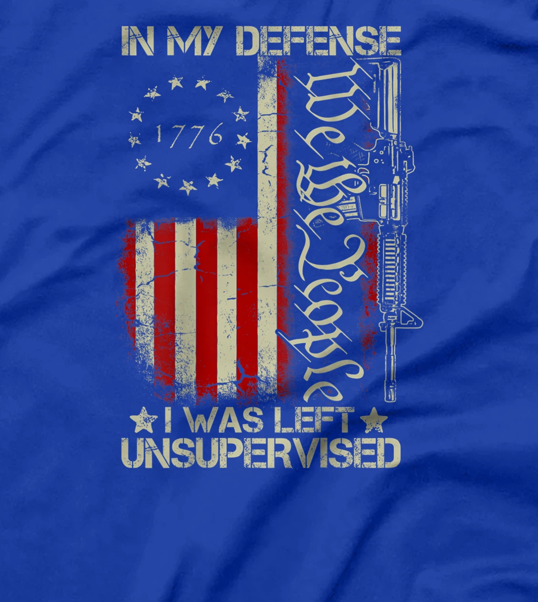 Gun USA Flag In My Defense I Was Left Unsupervised (on back) T-Shirt, Women T-Shirt