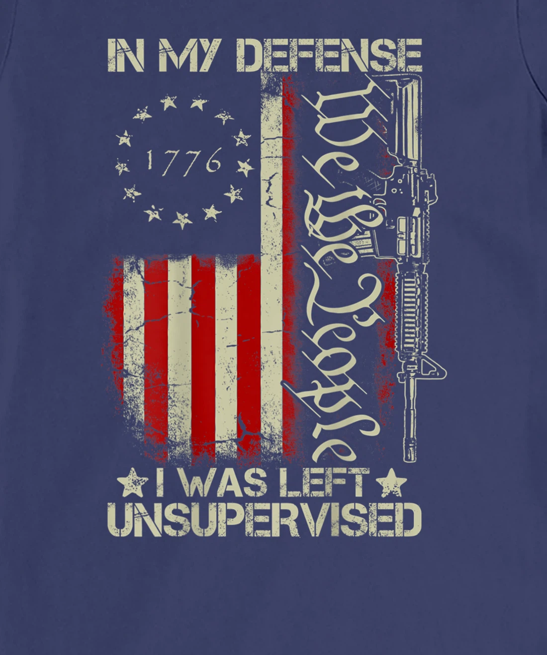 Gun USA Flag In My Defense I Was Left Unsupervised (on back) T-Shirt, Women T-Shirt