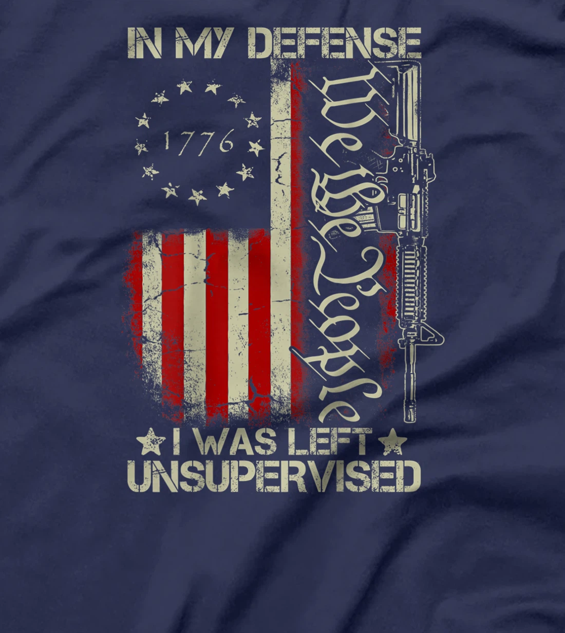 Gun USA Flag In My Defense I Was Left Unsupervised (on back) T-Shirt, Women T-Shirt