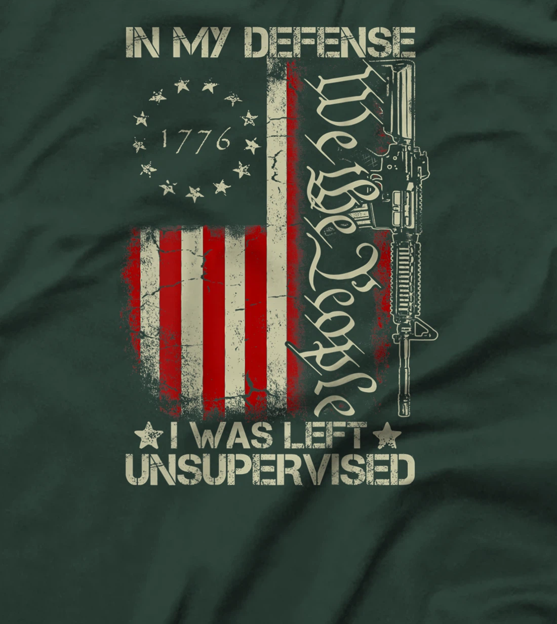 Gun USA Flag In My Defense I Was Left Unsupervised (on back) T-Shirt, Women T-Shirt